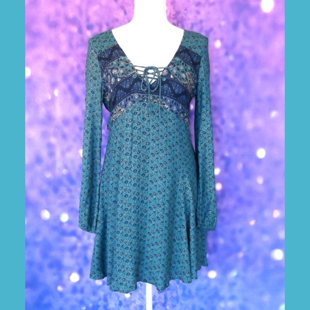Hollister Boho Teal Blue Dress Size Medium